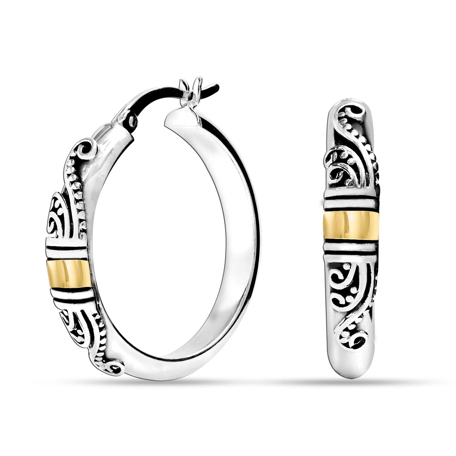 925 Sterling Silver Jewellery Round Antique Bali Hoop Earrings for Women Teen 25MM