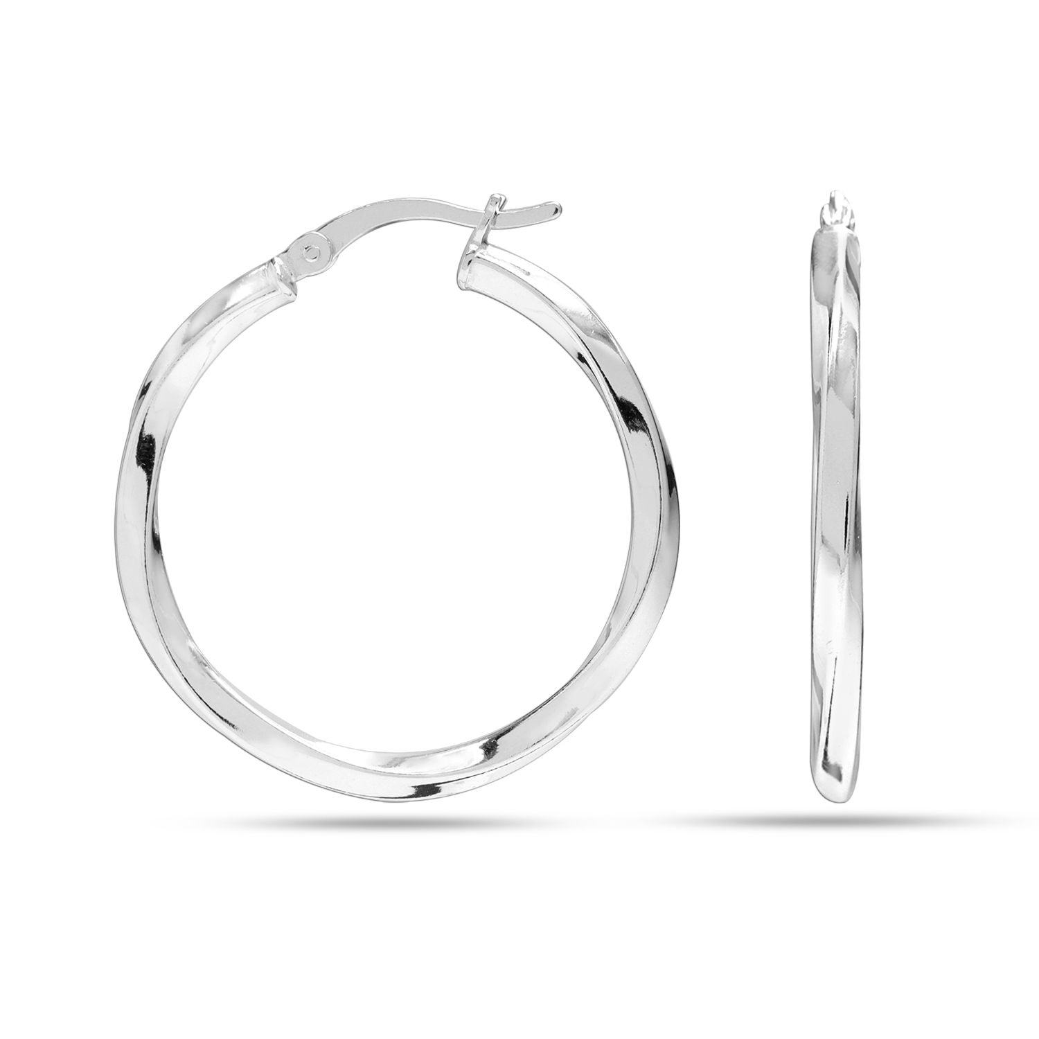 925 Sterling Silver Jewelry High-Polished Twisted Round Click-Top Hoop Earrings for Women 30MM