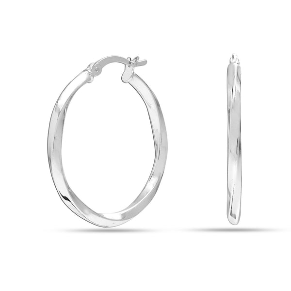 925 Sterling Silver Jewelry High-Polished Twisted Round Click-Top Hoop Earrings for Women 30MM