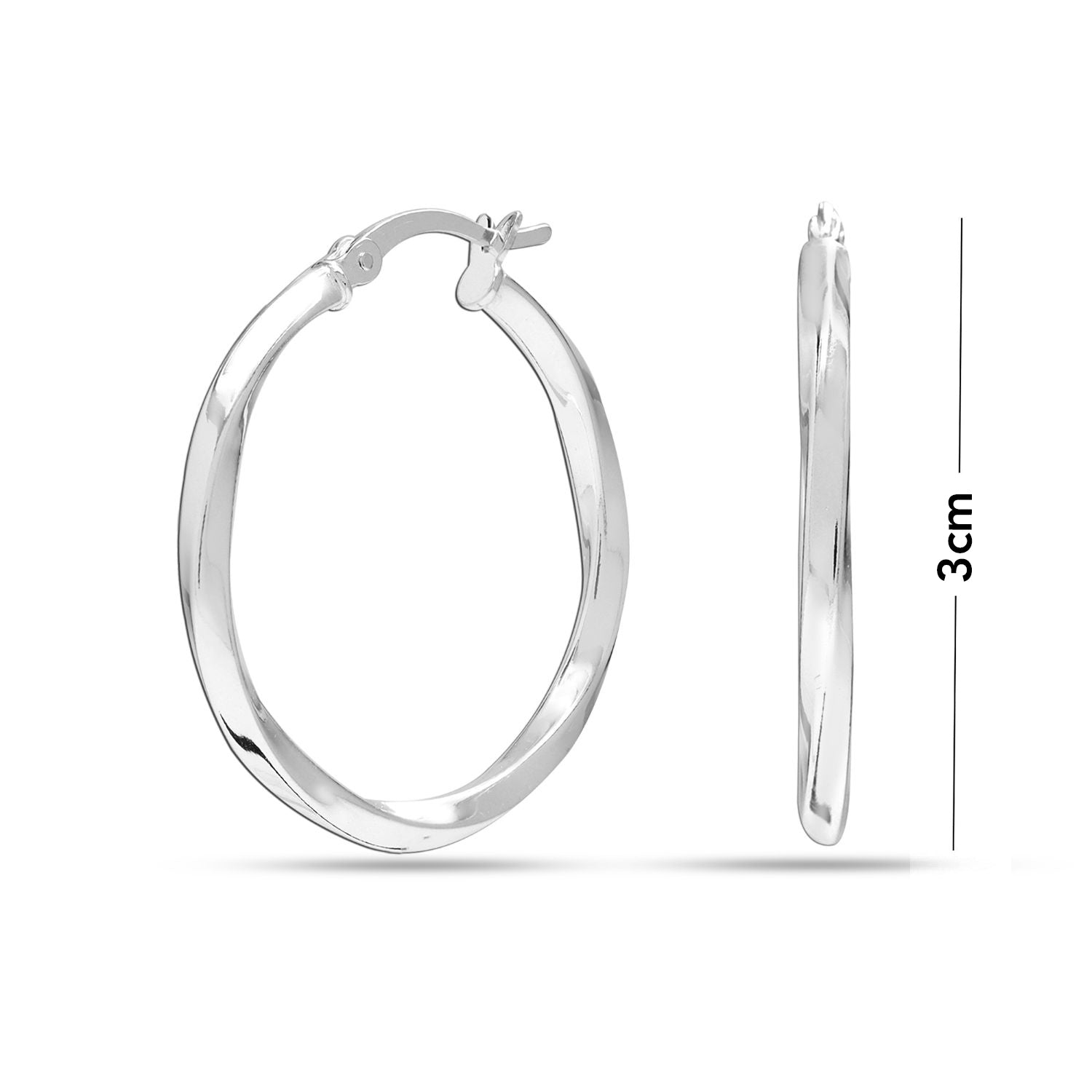 925 Sterling Silver Jewelry High-Polished Twisted Round Click-Top Hoop Earrings for Women 30MM