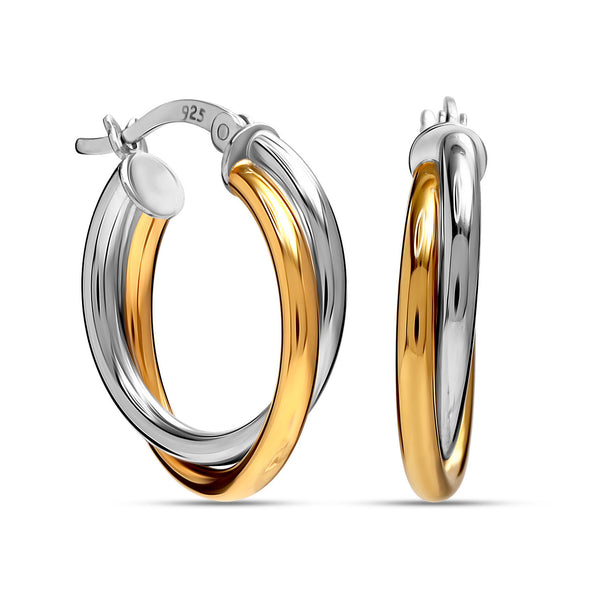 925 Sterling Silver Two-Tone Lightweight Italian Design Intertwined Click-Top Hoops Earrings for Women Teen