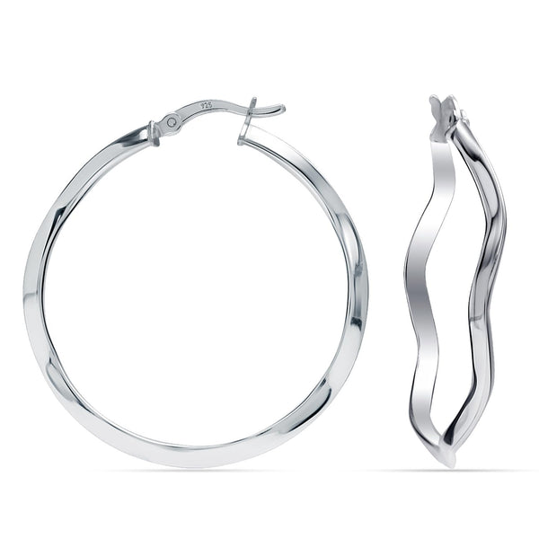 925 Sterling Silver Round Twisted Wavy Hoop Earrings for Women