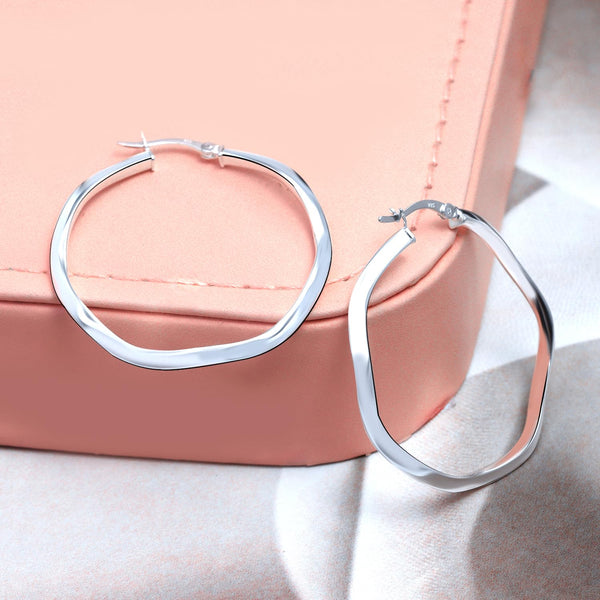 925 Sterling Silver Round Twisted Wavy Hoop Earrings for Women