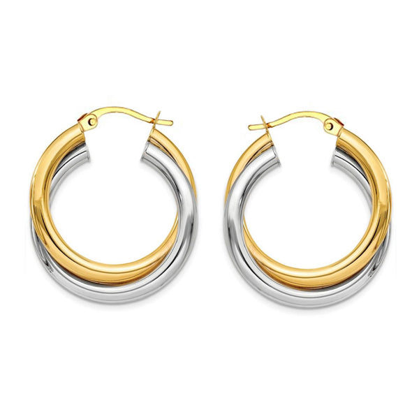 925 Sterling Silver Two-Tone Intertwining Round Oval Shape Tube Polished Hoop Earrings for Women