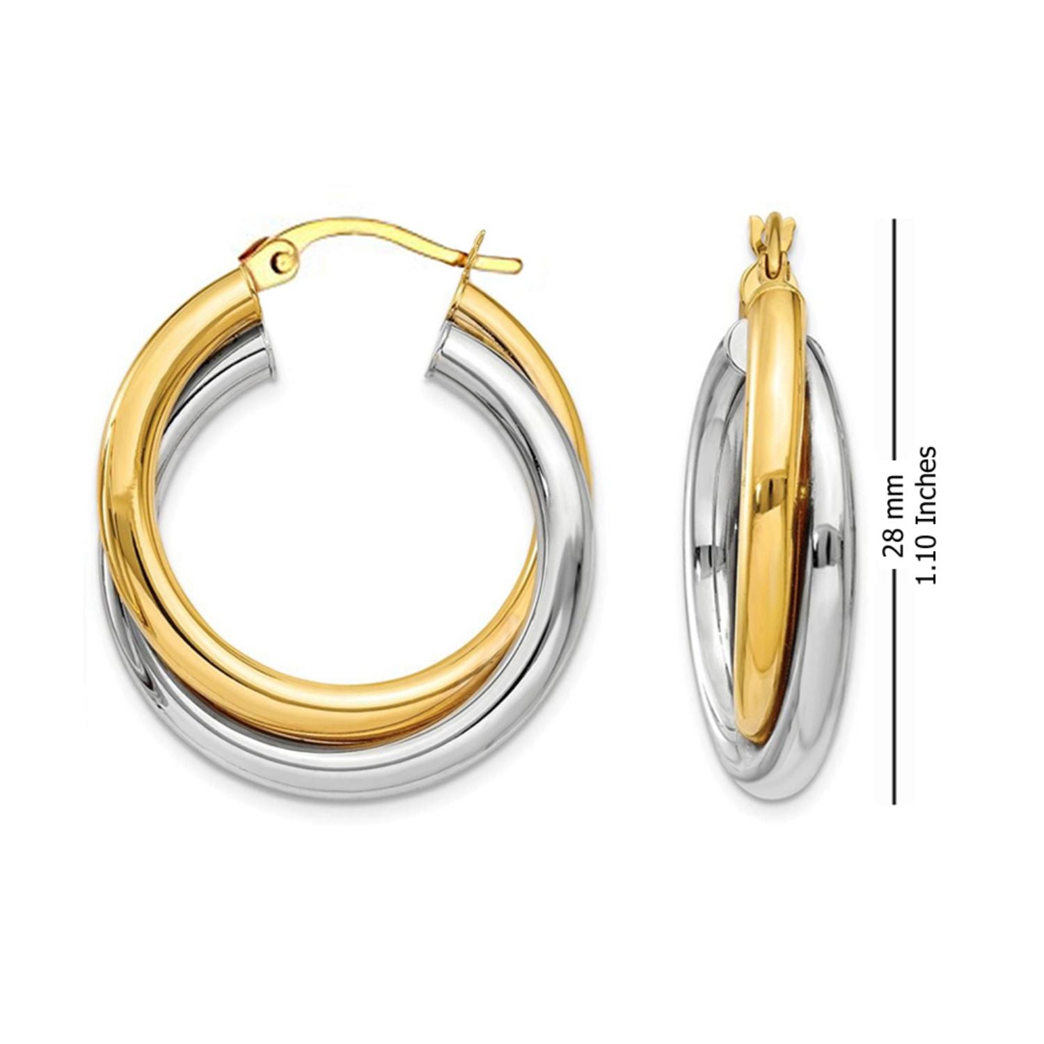 925 Sterling Silver Two-Tone Intertwining Round Oval Shape Tube Polished Hoop Earrings for Women