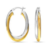 925 Sterling Silver Two-Tone Intertwining Round Oval Shape Tube Polished Hoop Earrings for Women