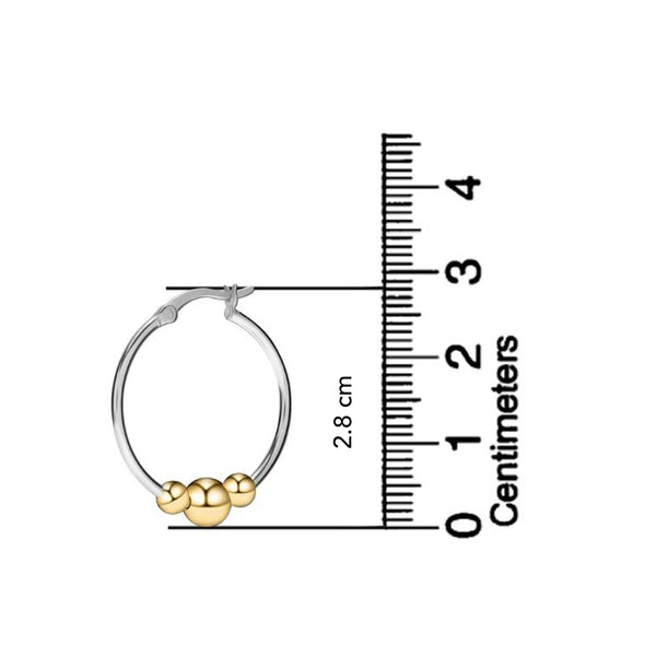 925 Sterling Silver 14K Gold-Plated Light-Weight Round Two-Tone Bead Ball Hoop Earrings for Women