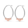 925 Sterling Silver 14K Rose-Gold Plated Light-Weight Oval Two-Tone Bead Ball Hoop Earrings for Women