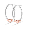 925 Sterling Silver 14K Rose-Gold Plated Light-Weight Oval Two-Tone Bead Ball Hoop Earrings for Women