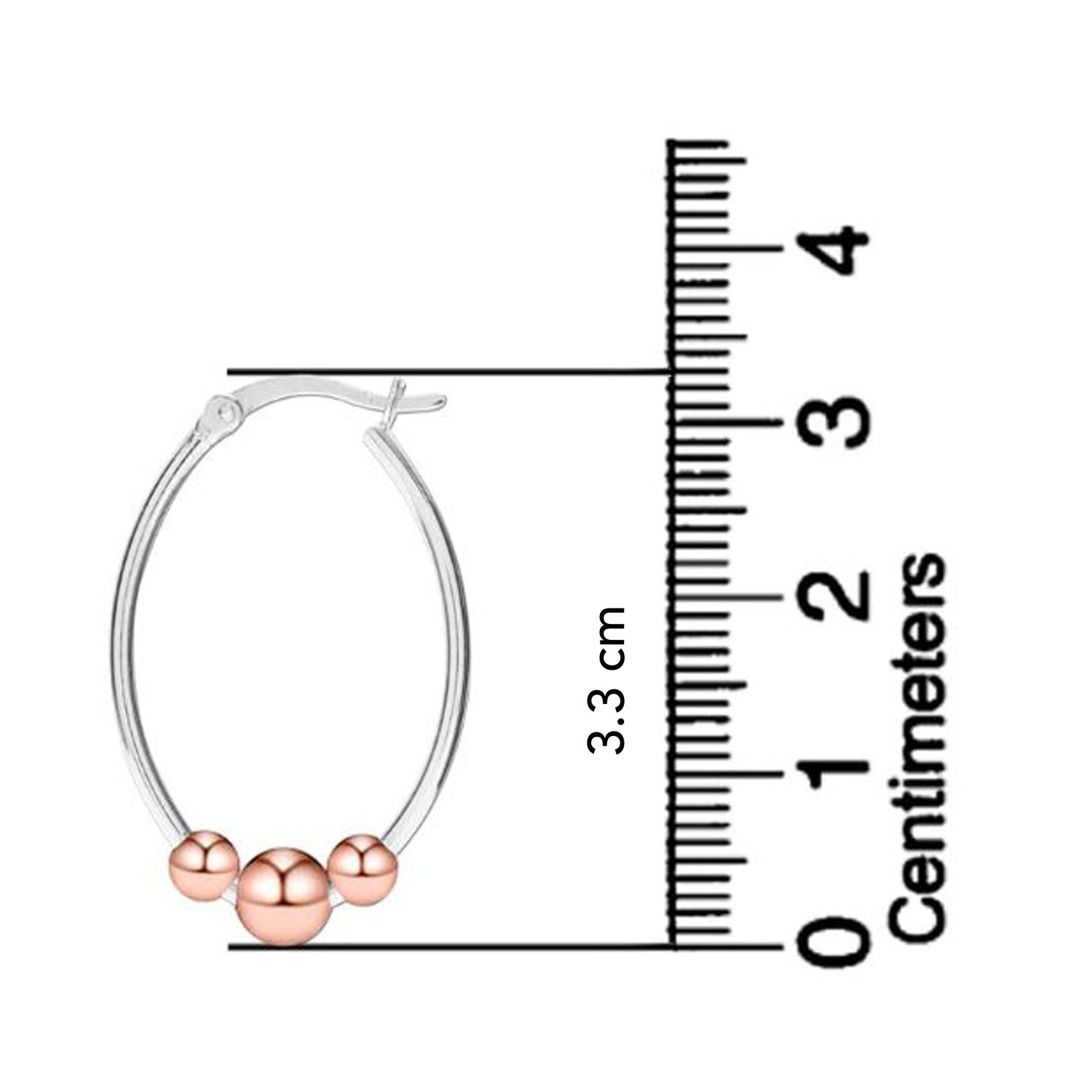 925 Sterling Silver 14K Rose-Gold Plated Light-Weight Oval Two-Tone Bead Ball Hoop Earrings for Women