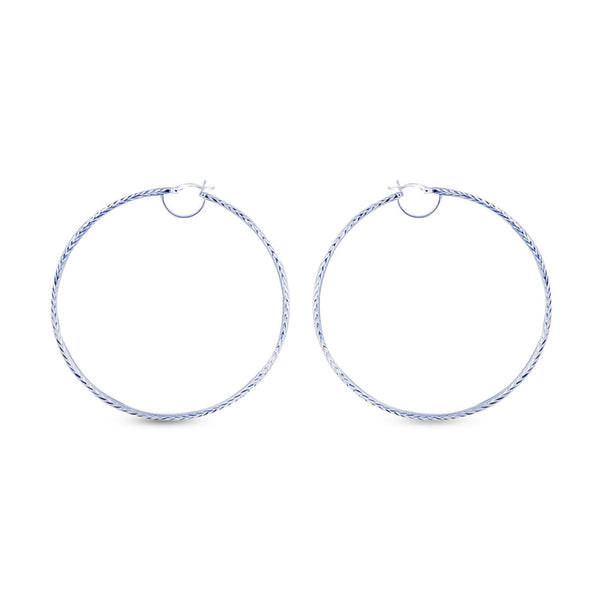 925 Sterling Silver Diamond-Cut Hoop Earrings Italian Design Click-Top for Women 60 MM