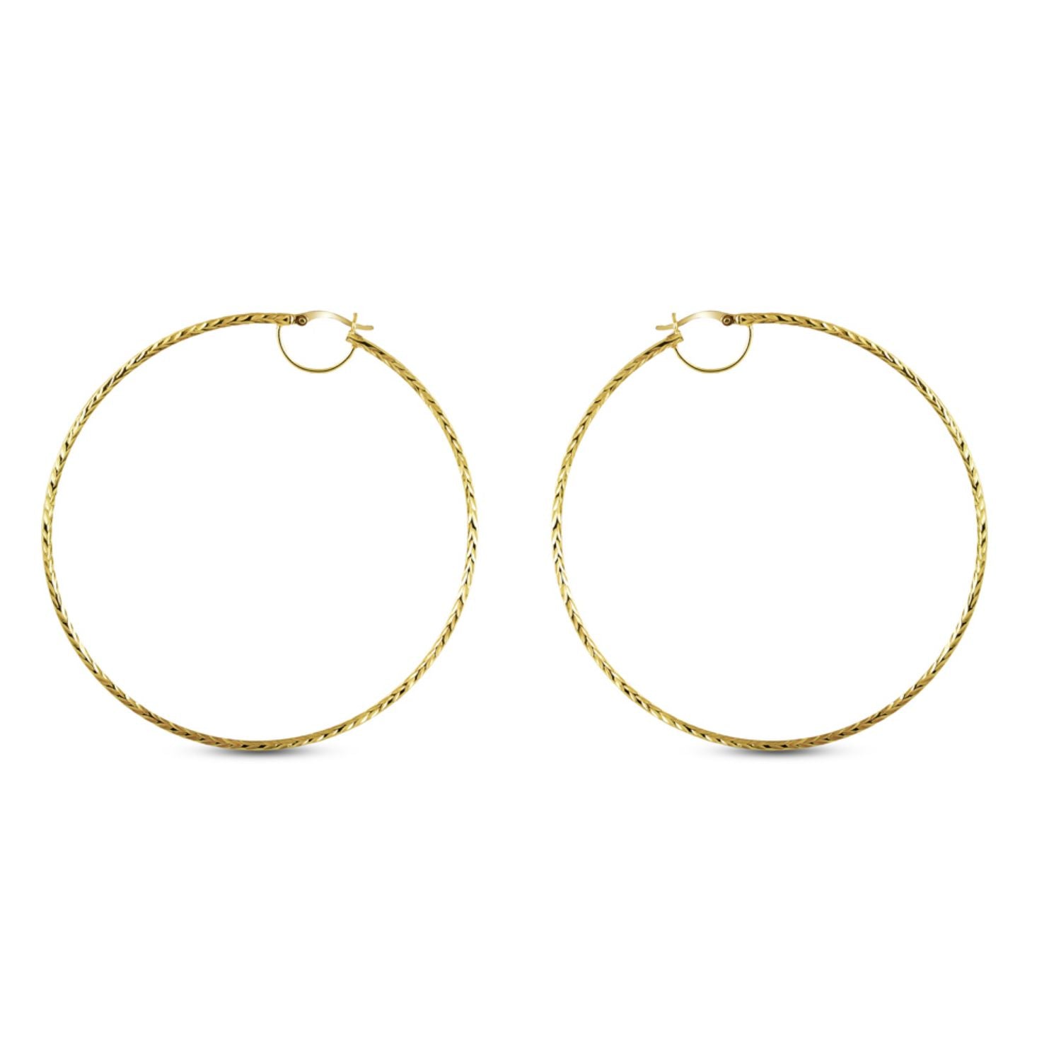 925 Sterling Silver Diamond-Cut Gold-Plated Hoop Earrings Italian Design Click-Top for Women 60 MM