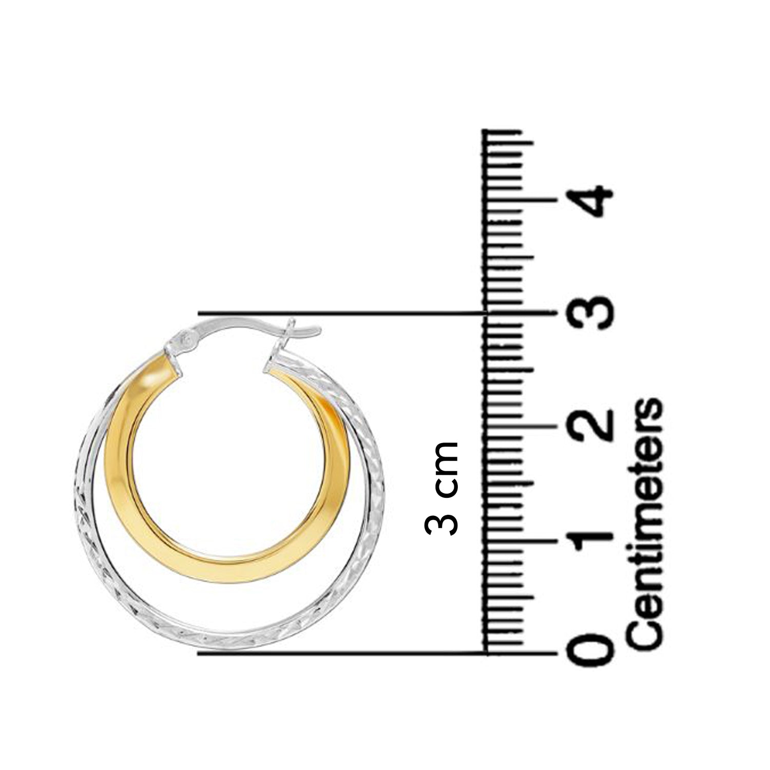 925 Sterling Silver Jewellery Two-Tone Diamond-Cut Double-Circle Click-Top Hoop Earrings for Women 30 MM