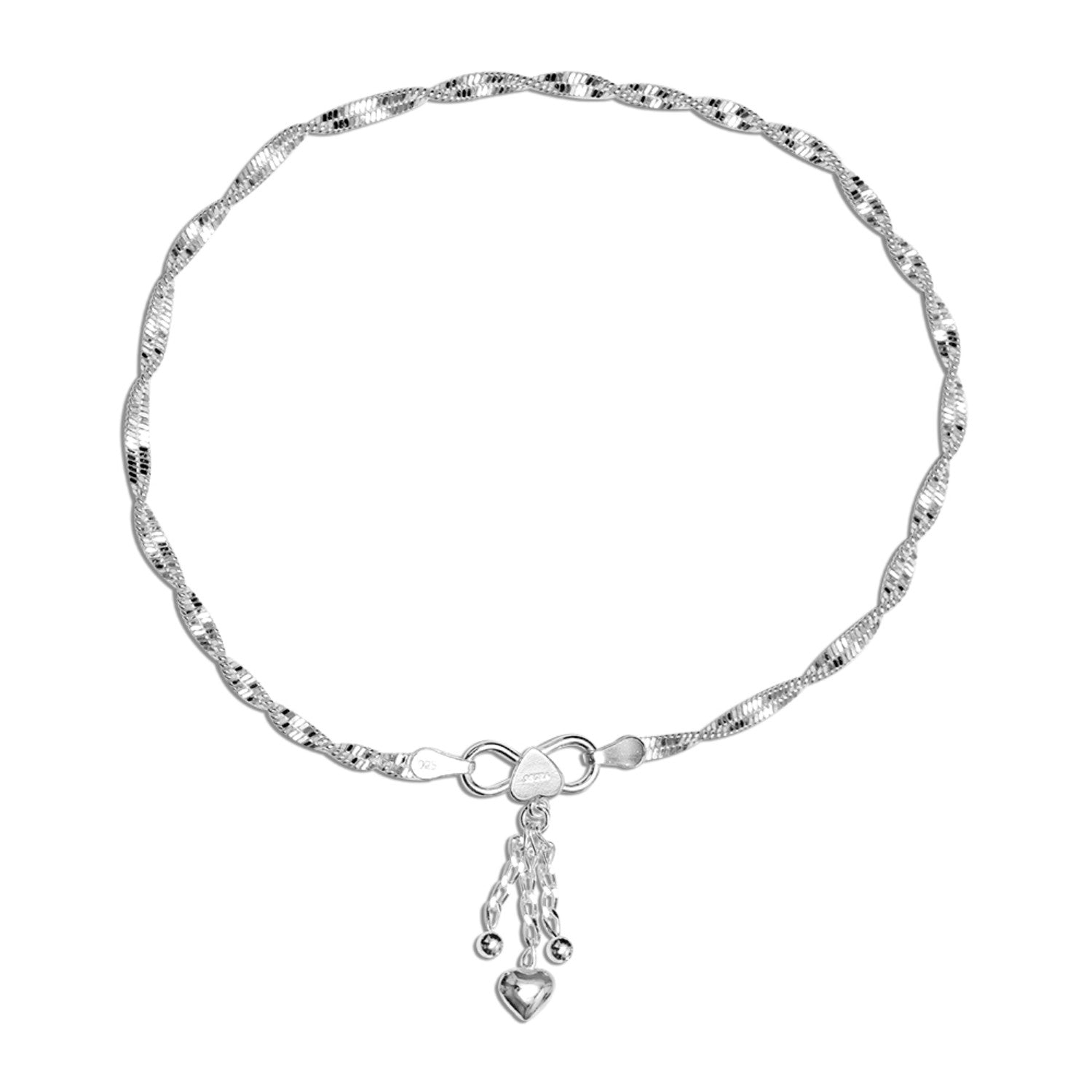 925 Sterling Silver Leaf Charm Disco Chain Anklet for Women