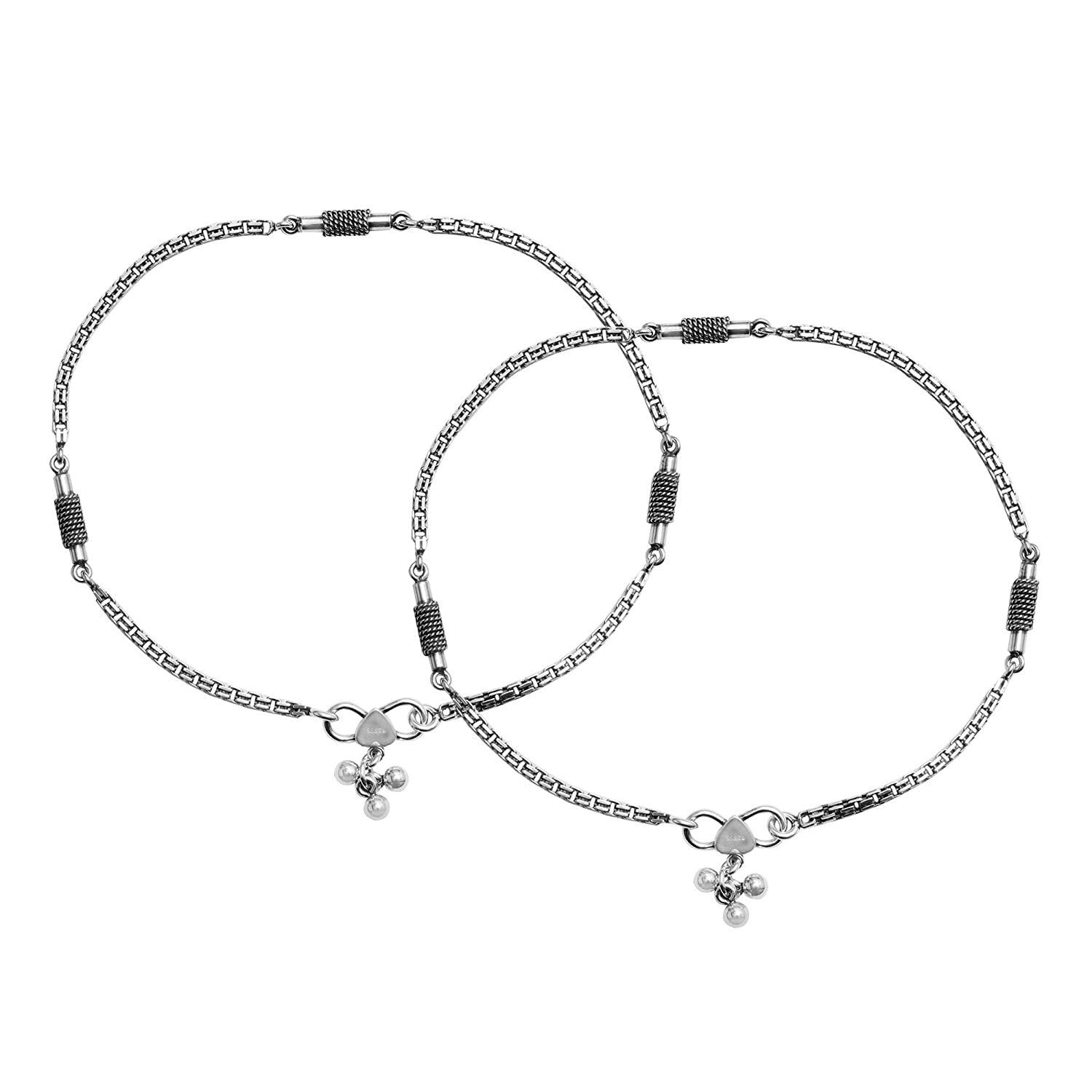 925 Sterling Silver Antique Oxidized Box Chain Anklets for Women