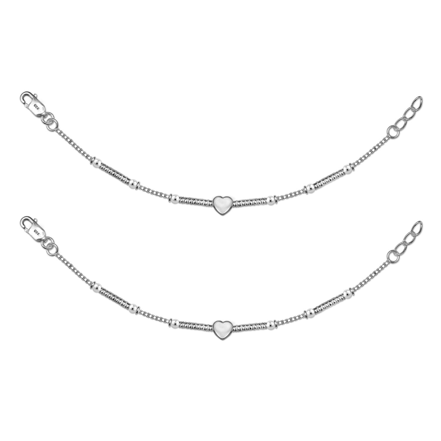 925 Sterling Silver Heart Shape Modern Anklets for Kids 4 to 8 Year Girls