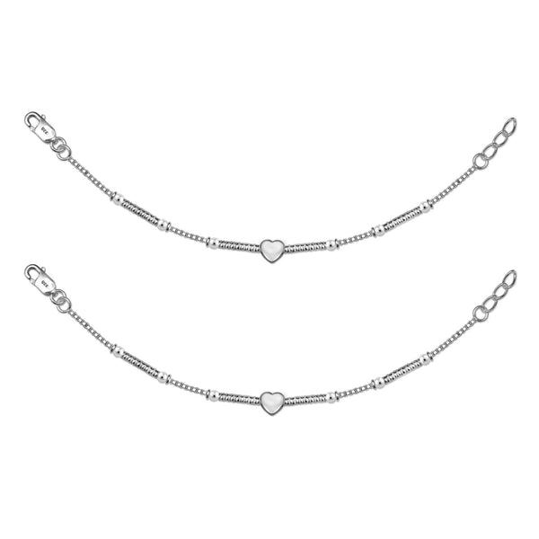 925 Sterling Silver Heart Shape Modern Anklets for Kids 4 to 8 Year Girls