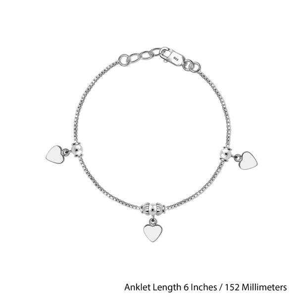 925 Sterling Silver Heart Anklets for Kids 4 to 8 Year Girls