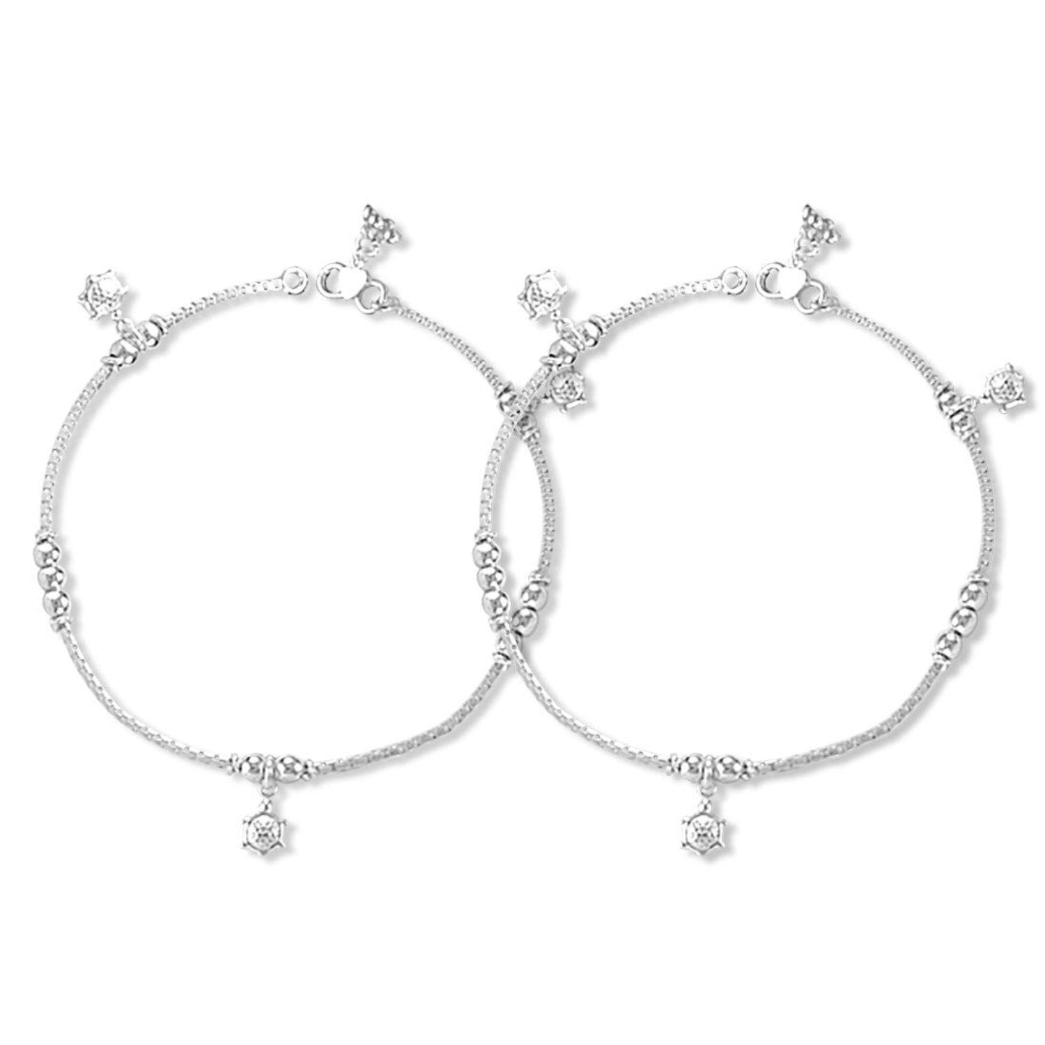 925 Sterling Silver Hanging Turtle Chain Anklet for Women