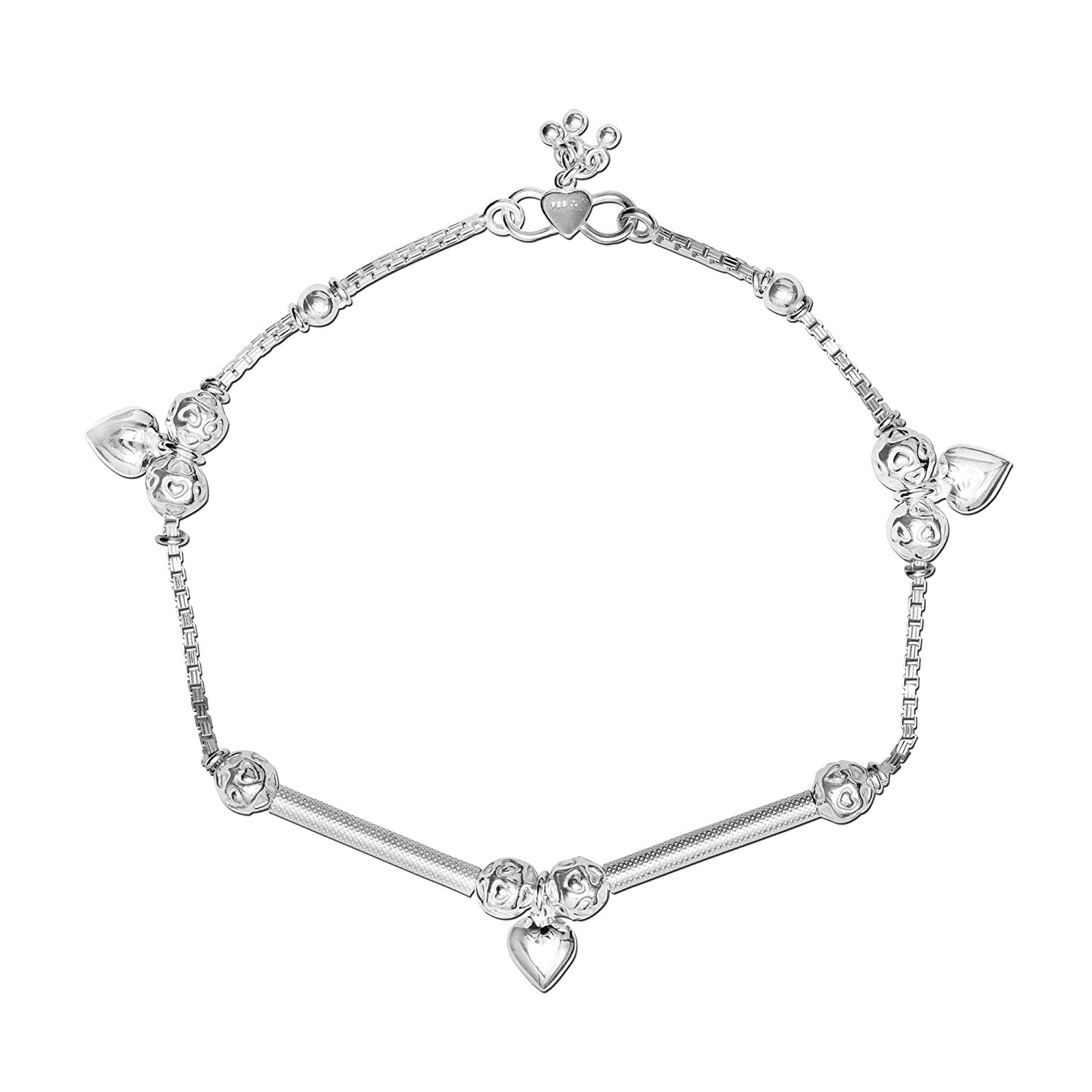 925 Sterling Silver Bead Design Anklet for Women