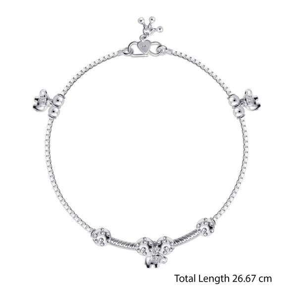 925 Sterling Silver Floral Bead Design Anklets for Women