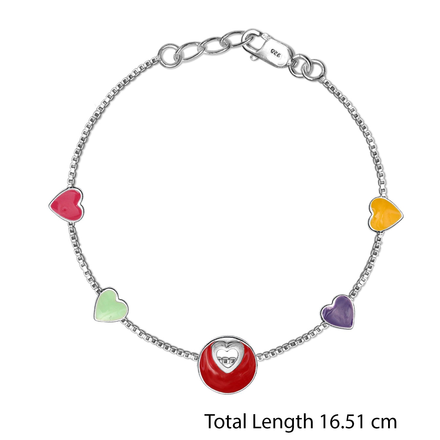 925 Sterling Silver Enameled Heart Shaped Modern Anklets for Kids 4 to 8 Year Girls