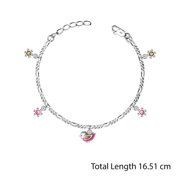 925 Sterling Silver Enameled Bird Shape Modern Anklets for Kids 4 to 8 Year Girls