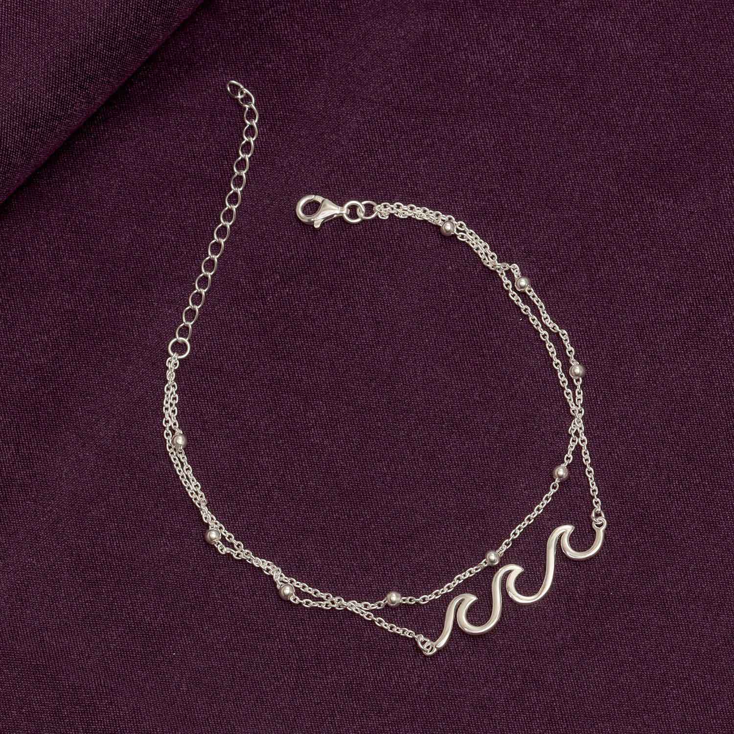 925 Sterling Silver Wave Ocean Sea Adjustable Anklet for Teen Women 1PC