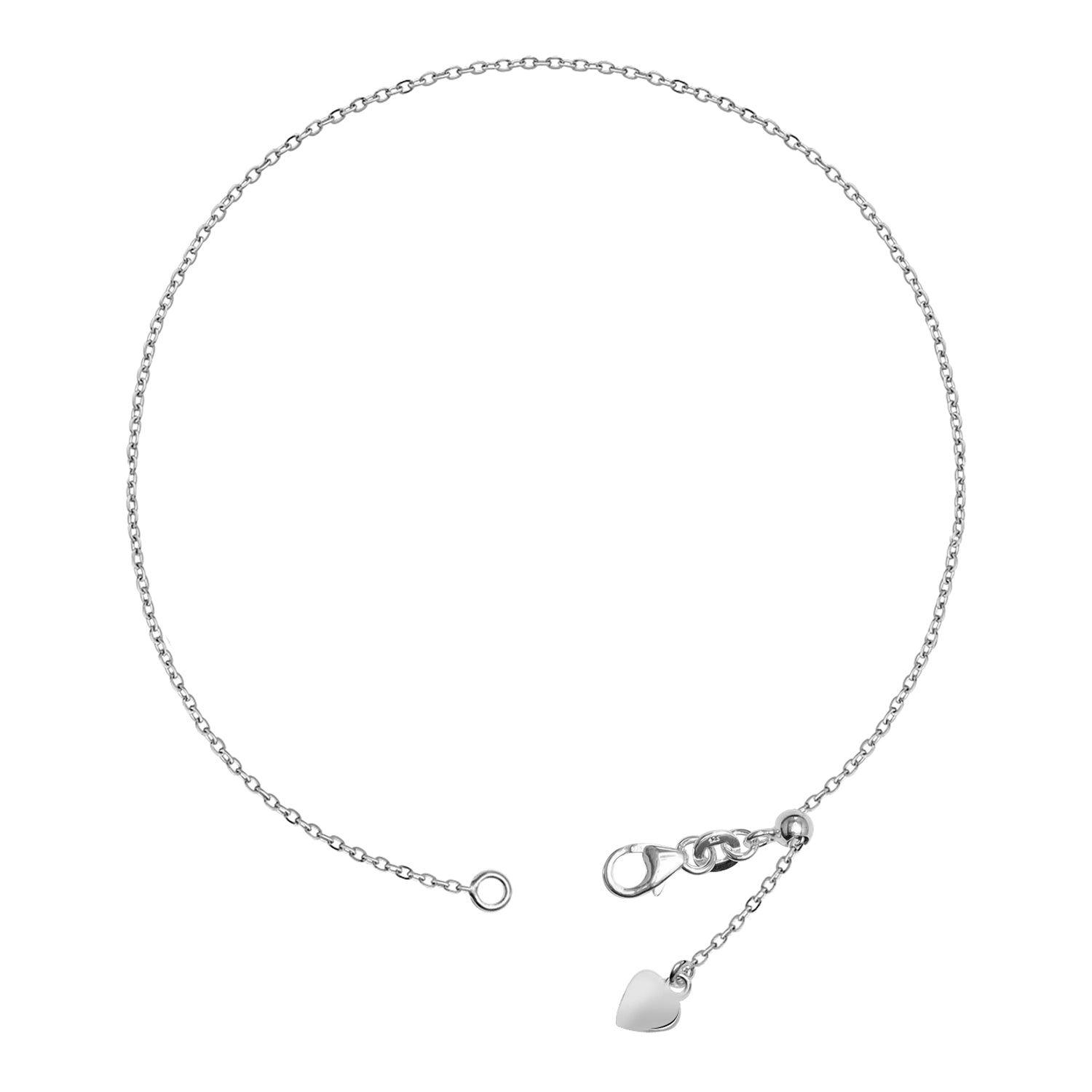 925 Sterling Silver Hanging Heart Charm Cable Chain Adjustable Anklets for Women 1PC