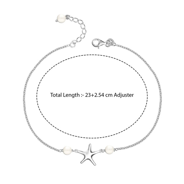 925 Sterling Silver Starfish Pearl Sea Adjustable Anklet for Teen Women 1 PC