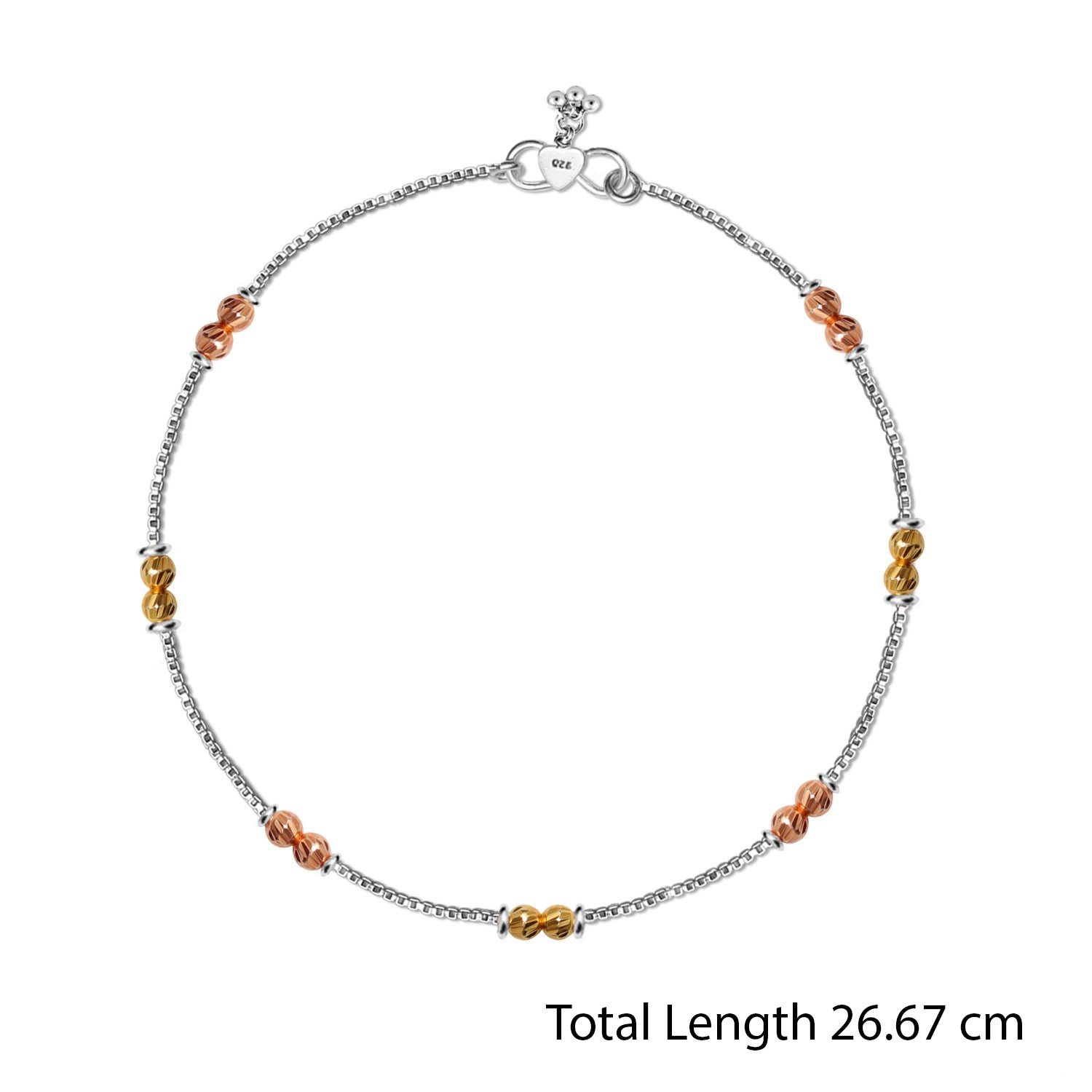 925 Sterling Silver Designer Multi Tone Diamond Cut Bead Anklets for Women And Girls