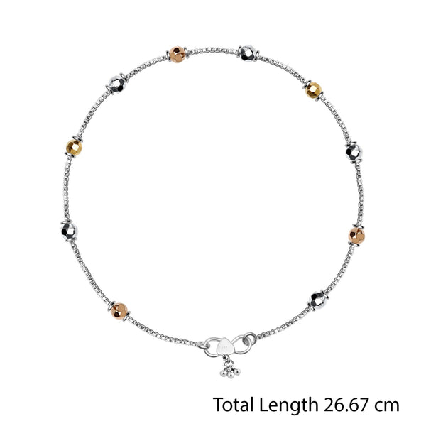 925 Sterling Silver Designer Multi Tone Diamond Cut Bead Anklets for Women And Girls