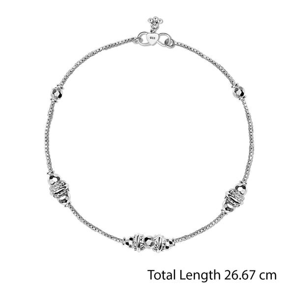 925 Sterling Silver Diamond Cut Bead Anklets for Women