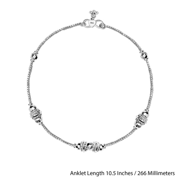 925 Sterling Silver Diamond Cut Bead Anklets for Women and Girls