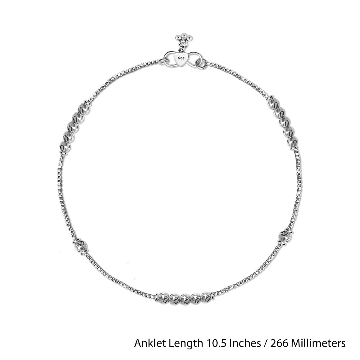 925 Sterling Silver Modern Diamond Cut Bead Anklets for Women And Girls