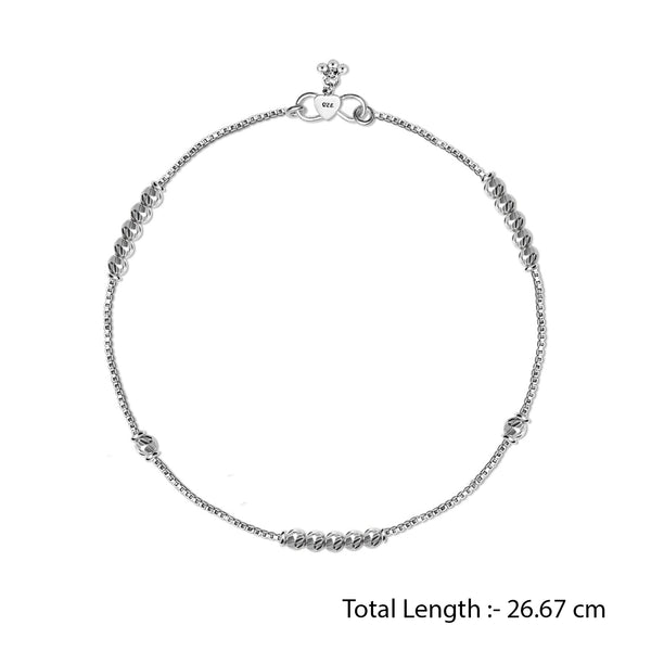 925 Sterling Silver Modern Diamond Cut Bead Anklets for Women And Girls