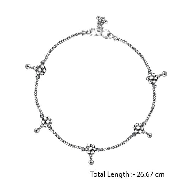 925 Sterling Silver Designer Oxidized Flower Anklets for Women And Girls