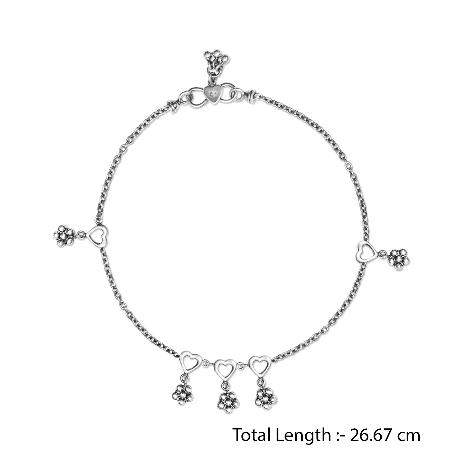 925 Sterling Silver Designer Oxidized Heart Anklets for Women And Girls