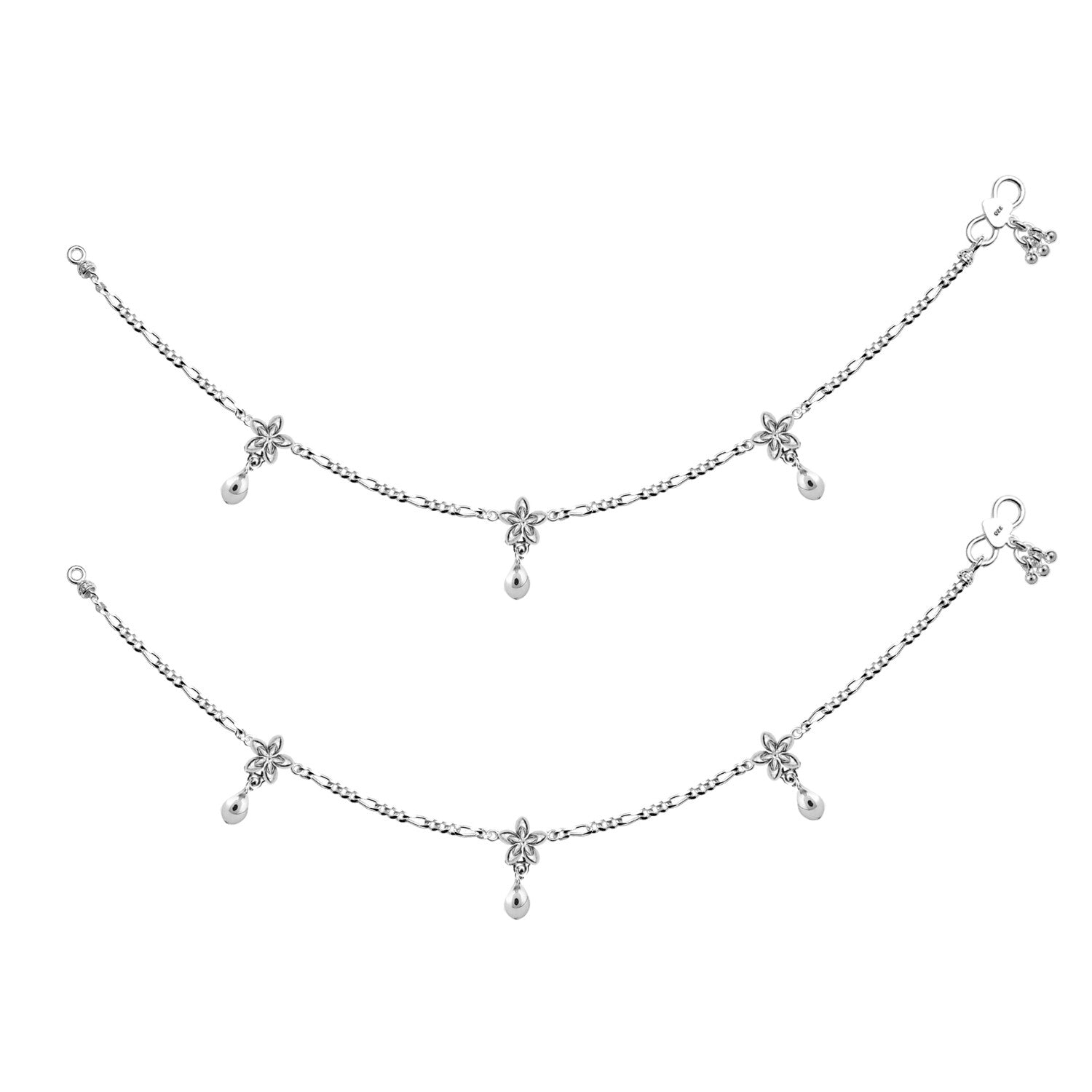 925 Sterling Silver Designer Oxidized Flower Anklets for Women And Girls