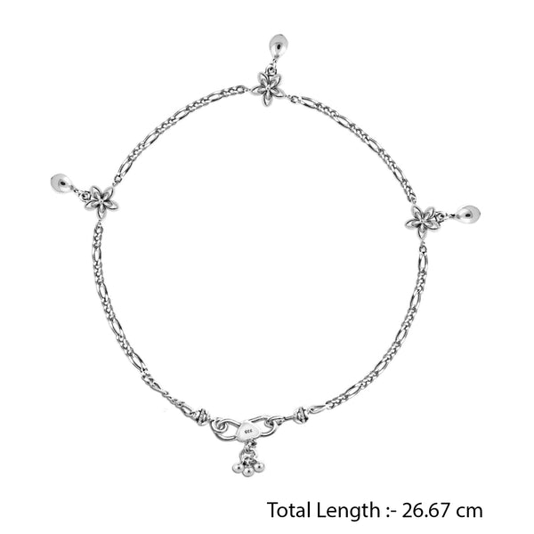 925 Sterling Silver Designer Oxidized Flower Anklets for Women And Girls