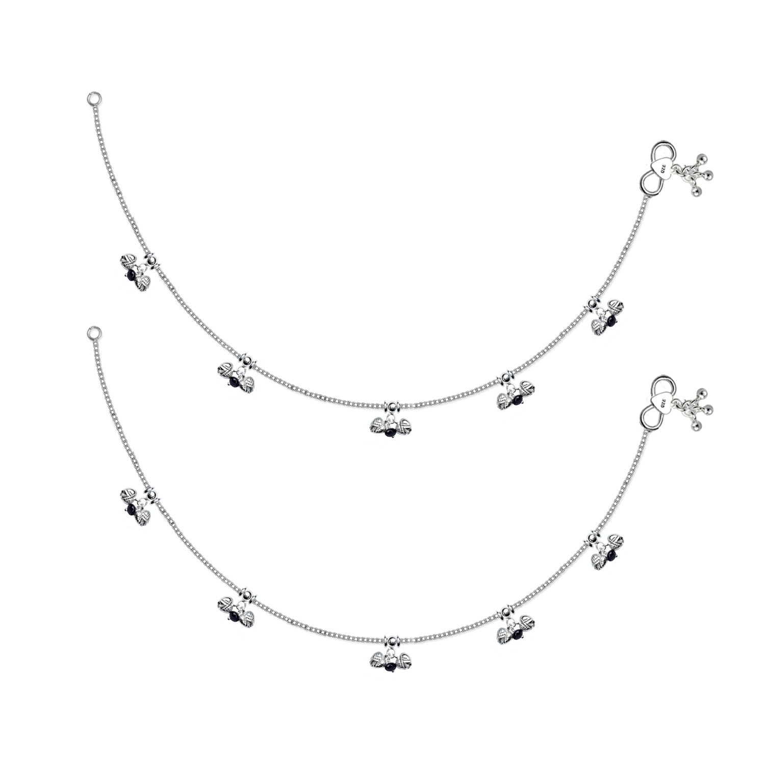 925 Sterling Silver Modern Black Bead Anklets for Women And Girls