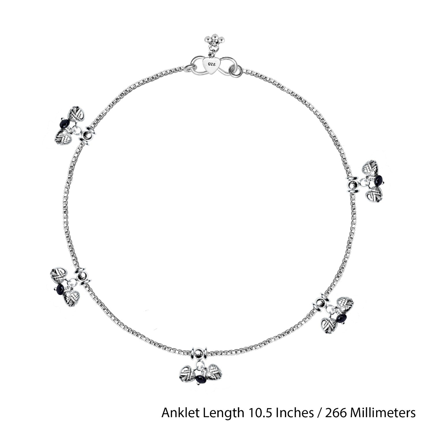 925 Sterling Silver Modern Black Bead Anklets for Women And Girls