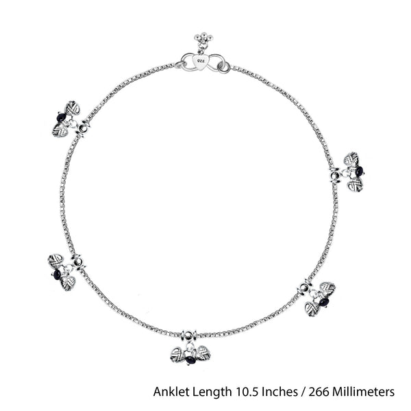 925 Sterling Silver Modern Black Bead Anklets for Women And Girls