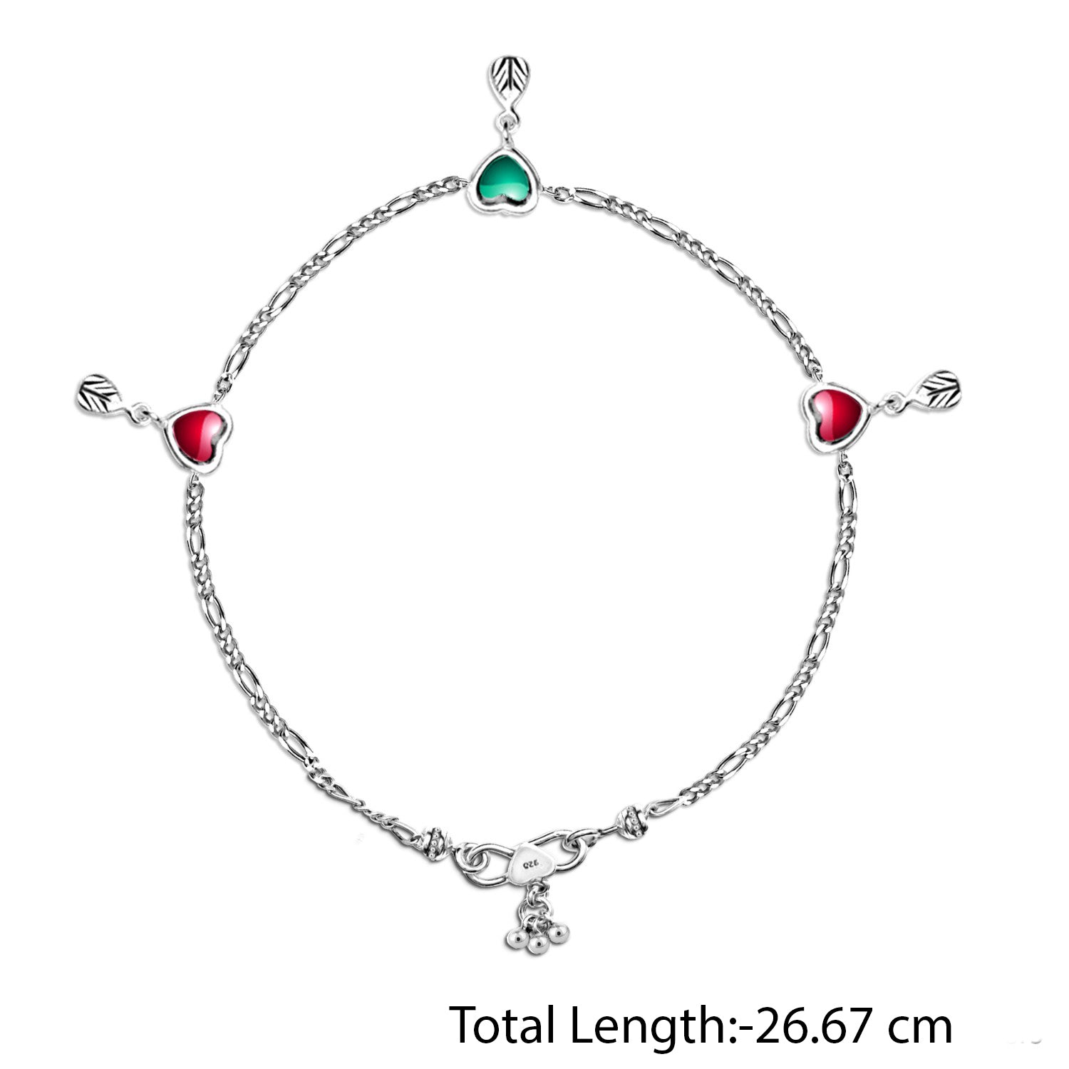 925 Sterling Silver Modern Heart Style Enamel Anklets for Women and Girls