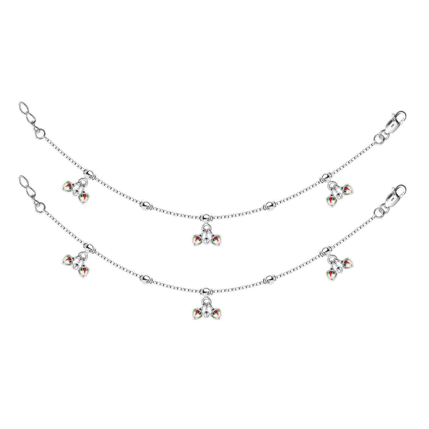 925 Sterling Silver Enameled Modern Anklets for Kids for 4 To 8 Year Girls