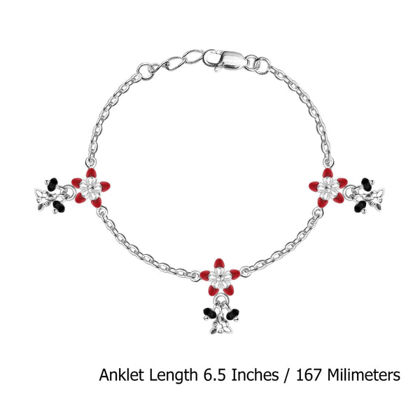 925 Sterling Silver Enameled Flower Shape Modern Anklets for Kids 4 to 8 Year Girls