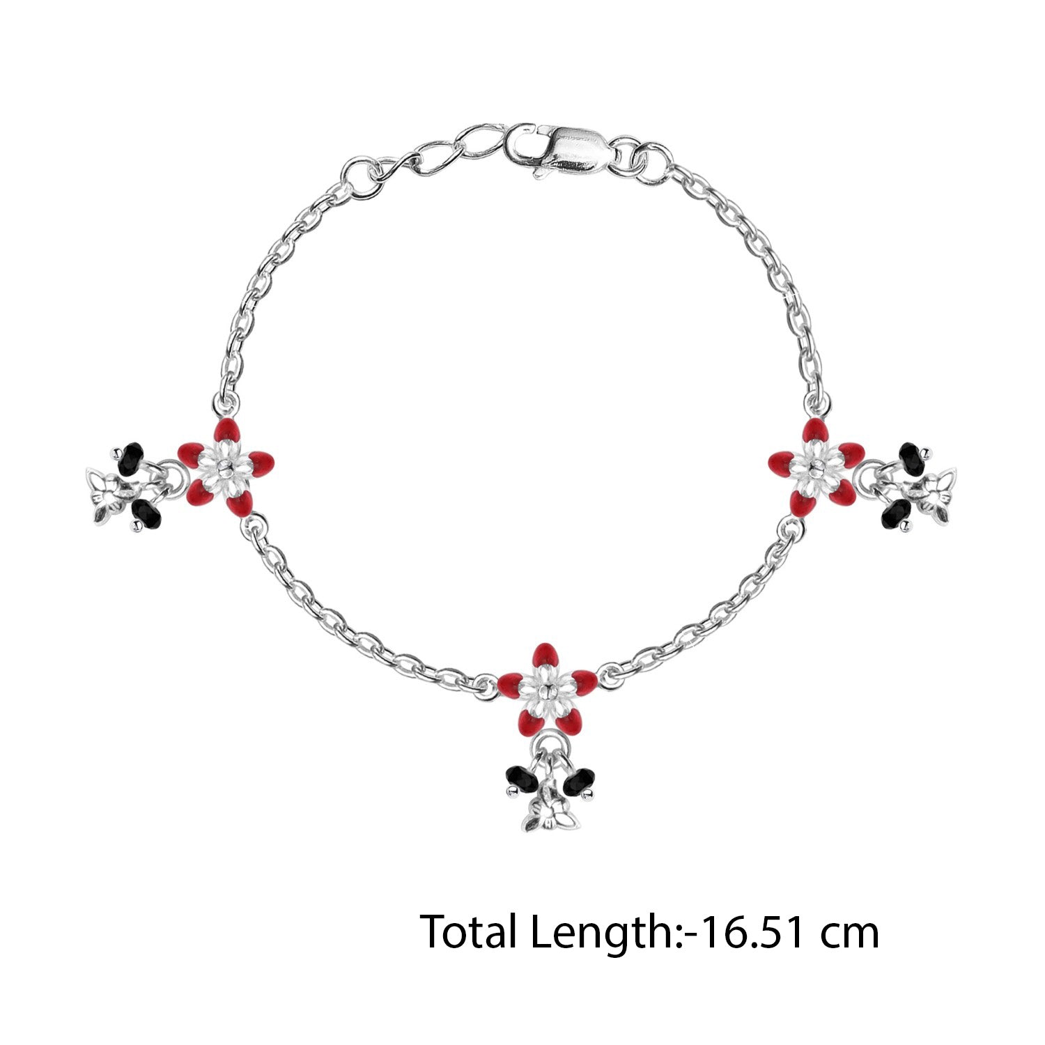 925 Sterling Silver Enameled Flower Shape Modern Anklets for Kids 4 to 8 Year Girls