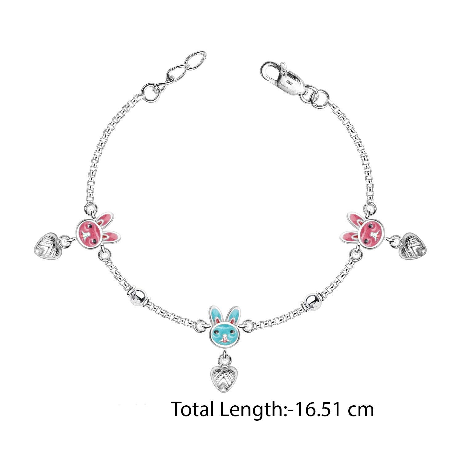 925 Sterling Silver Enameled Rabbit Modern Anklets for Kids 4 to 8 Year Girls