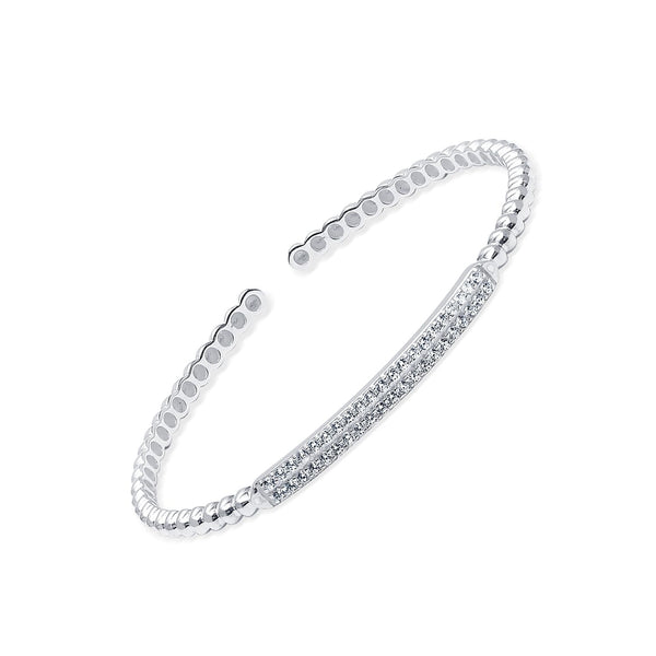 925 Sterling Silver Textured Pave Cubic Zirconia Cuff Bangle Bracelet for Women