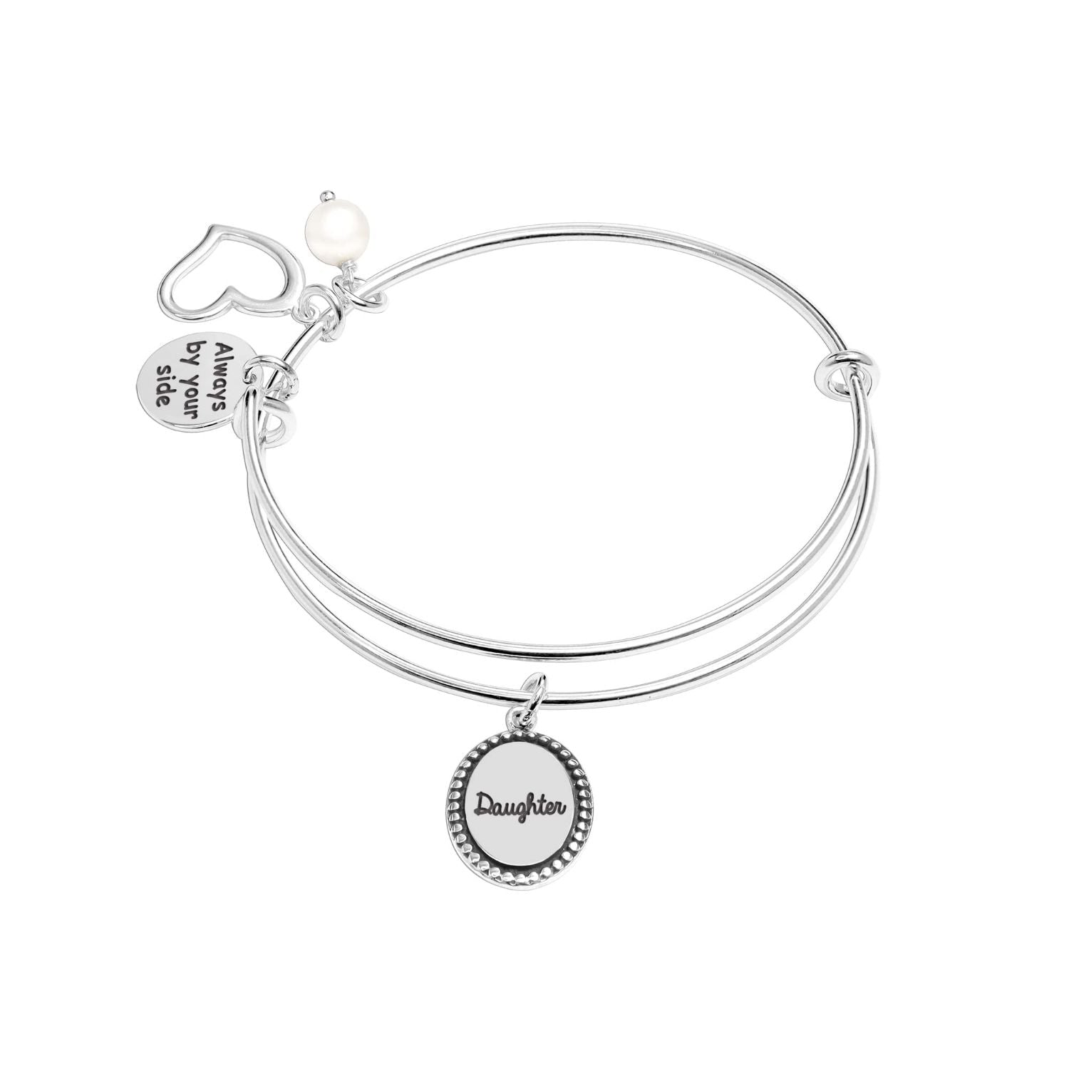 925 Sterling Silver Always By Your Expandable Wire Multi-Charm Bangle Bracelet for Women